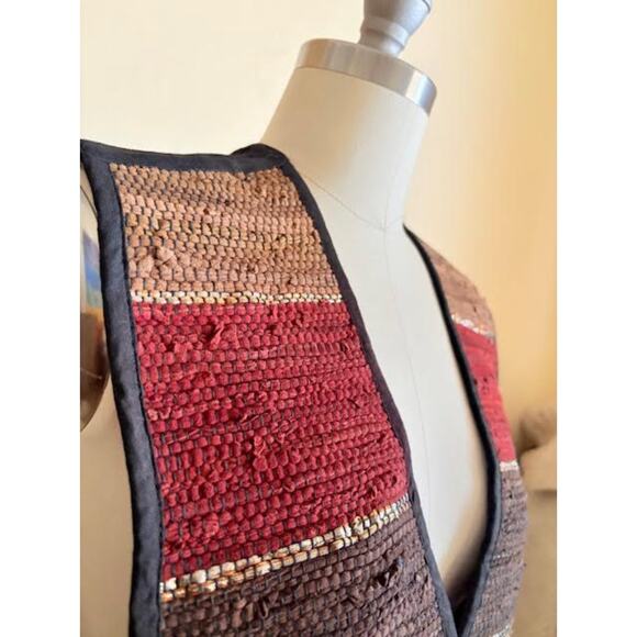 AJNY NYC Woven Leather Vest Boho Western Patchwork Multicolor Size L Handmade - Picture 3 of 7